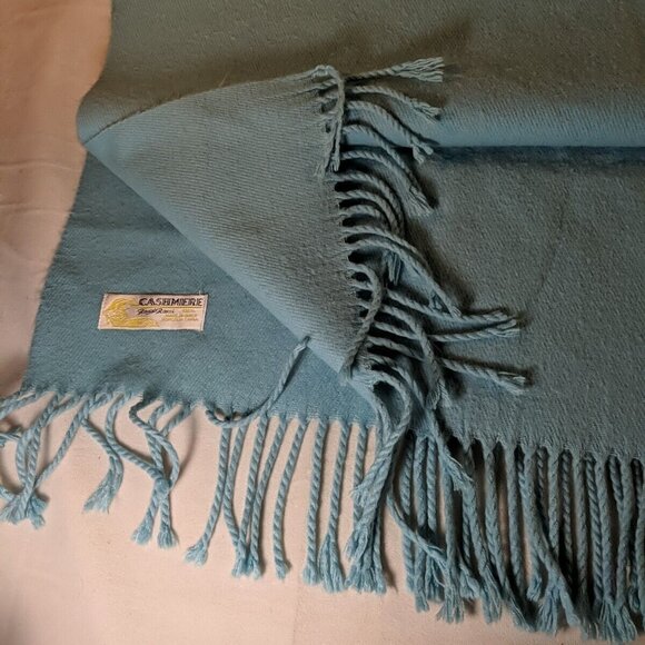 Royal Rossi 100% Cashmere Scarf Blue Rectangle Fringe 28x78" Neck Head Wrap - Picture 4 of 7